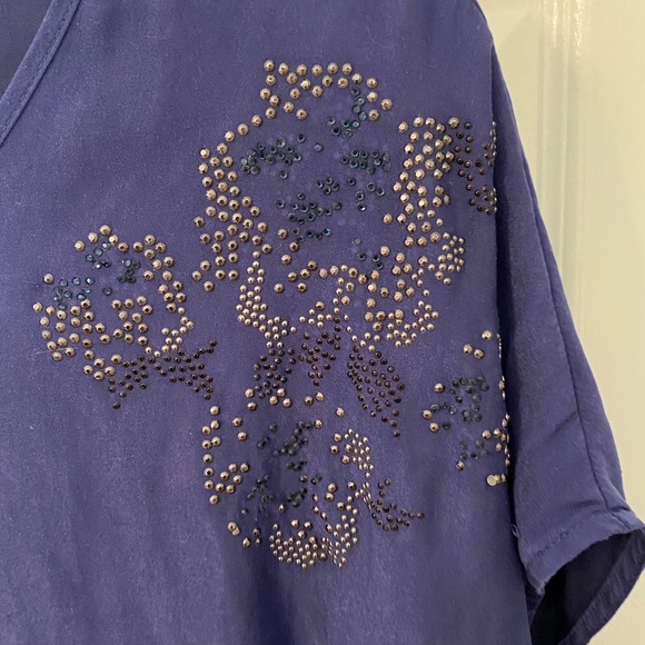 Express Navy Blue Beaded Top - Picture 2 of 6